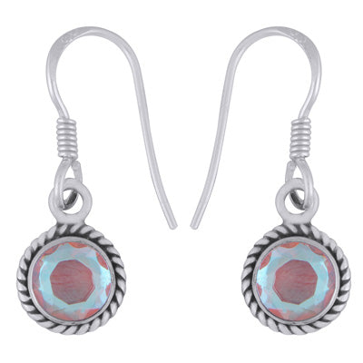 Authentic Wire Work Around White Mystic Opal Round Shape 925 Sterling Solid Silver Dangle Earrings - R3501240-1