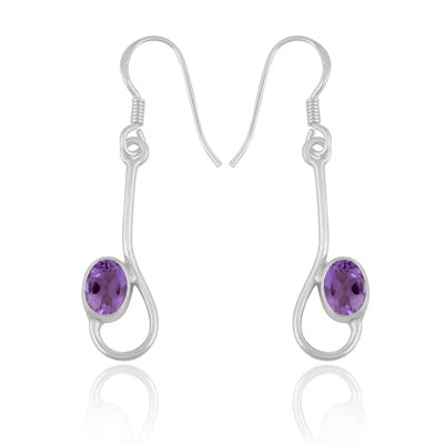 Beautifully Handcrafted Design Amethyst Oval Shape 925 Sterling Solid Silver Dangle Earrings - R3501241-1