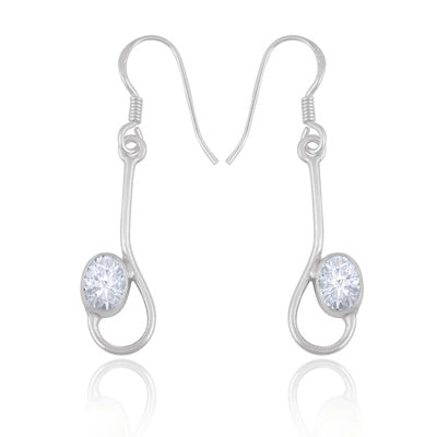 Beautifully Handcrafted Design White Cubic Zirconia Oval Shape 925 Sterling Solid Silver Dangle Earrings - R3501241-11