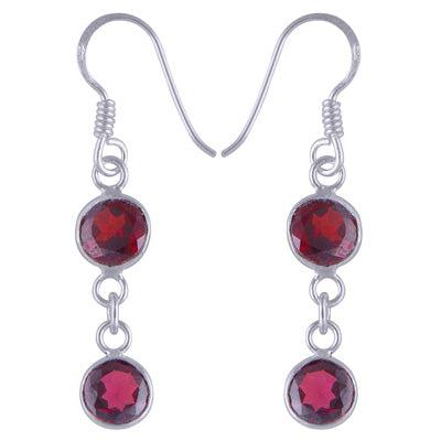 Stunning Two Stone Bezel Garnet Round Shape 925 Sterling Solid Silver Dangle Earrings - R3501242-2