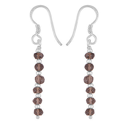 Gorgeous Beads Statement Smoky Topaz Round Shape 925 Sterling Solid Silver Dangle Earrings - R3501243-23