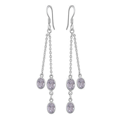 Stunning Charm Gemstone White Cubic Zirconia Oval Shape 925 Sterling Solid Silver Dangle Earrings - R3501245-13
