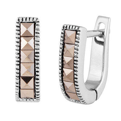 Beautiful Setting Gemstone Marcasite Round Shape 925 Sterling Solid Silver Hoop Earrings - R3501251-1