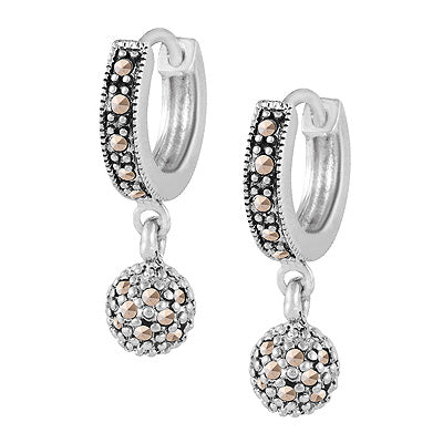 Gorgeous Gemstone Ball/Beads Hanging Marcasite Round Shape 925 Sterling Solid Silver Studs Earrings - R3501252-1