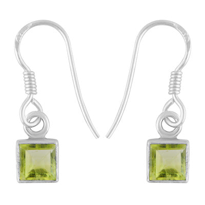 Plain Collet Natural Peridot Square Shape 925 Sterling Solid Silver Earrings - R3501254-4