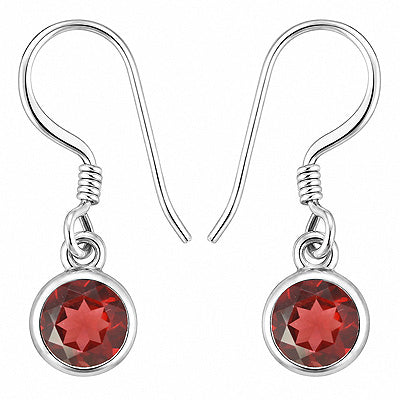 Gorgeous Plain Collet Natural Garnet Round Shape 925 Sterling Solid Silver Dangle Earrings - R3501257-2