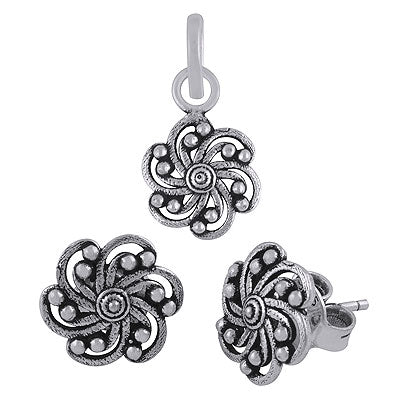 Gorgeous Rawa Flower work Around Plain 925 Sterling Solid Silver Pendants Sets - R3600231-1