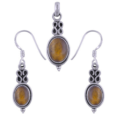 Stunning Wire Work Around Tiger's Eye Oval Shape 925 Sterling Solid Silver Pendants Sets - R3600489-16