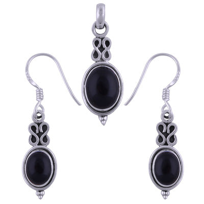 Stunning Wire Work Around Black Onyx Oval Shape 925 Sterling Solid Silver Pendants Sets - R3600489-18