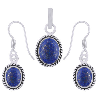 Alluring Twisted Wire Work Around Lapis Oval Shape 925 Sterling Solid Silver Pendant Set - R3600491-66