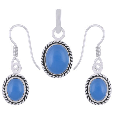 Alluring Twisted Wire Work Around Blue Chalcedony Oval Shape 925 Sterling Solid Silver Pendant Set - R3600491-69