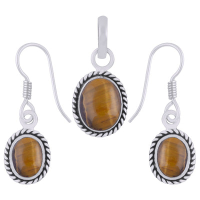 Alluring Twisted Wire Work Around Tiger's Eye Oval Shape 925 Sterling Solid Silver Pendant Set - R3600491-72