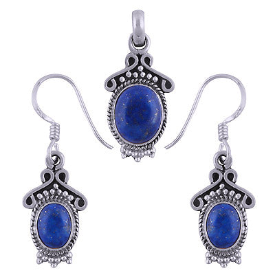 Stunning Rawa & Wire Work Around Lapis Oval Shape 925 Sterling Solid Silver Pendant Set - R3600494-13