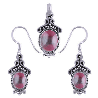 Stunning Rawa & Wire Work Around Garnet Oval Shape 925 Sterling Solid Silver Pendant Set - R3600494-3