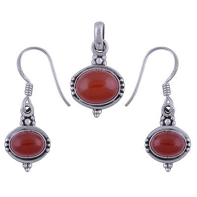 Handcrafted Work Carnelian Oval Shape 925 Sterling Solid Silver Pendants Sets - R3600495-14