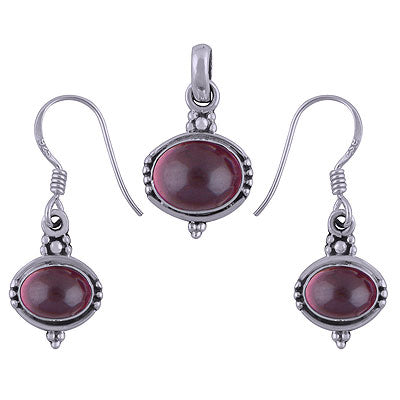 Handcrafted Work Garnet Oval Shape 925 Sterling Solid Silver Pendants Sets - R3600495-3