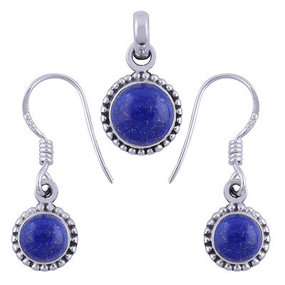 Beautiful Rawa Around Lapis Round Shape 925 Sterling Solid Silver Pendant Set - R3600501-15