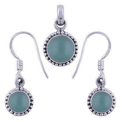 Beautiful Rawa Around Aqua Chalcedony Round Shape 925 Sterling Solid Silver Pendant Set - R3600501-26
