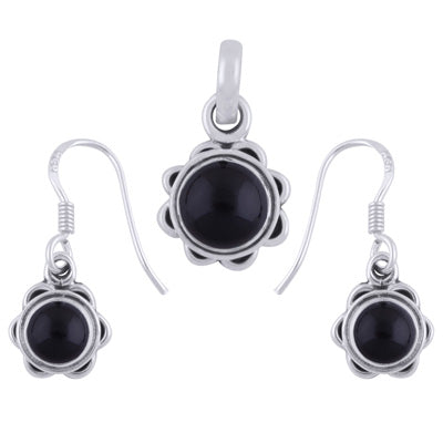 Stunning Flower Work Around Black Onyx Round Shape 925 Sterling Solid Silver Pendants Sets - R3600504-14