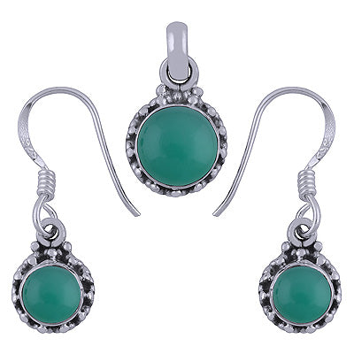 Rawa Work Around Green Onyx Round Shape 925 Sterling Solid Silver Pendants Sets - R3600506-18