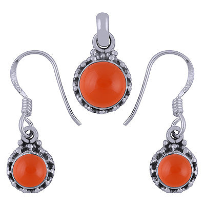 Rawa Work Around Carnelian Round Shape 925 Sterling Solid Silver Pendants Sets - R3600506-19