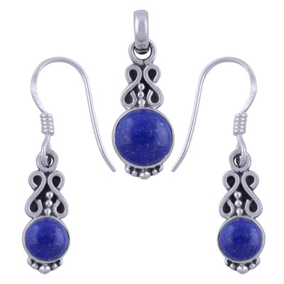 Gorgeous Work Lapis Round Shape 925 Sterling Solid Silver Pendants Sets - R3600508-15