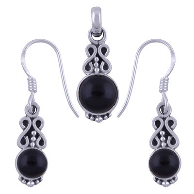 Gorgeous Work Black Onyx Round Shape 925 Sterling Solid Silver Pendants Sets - R3600508-22