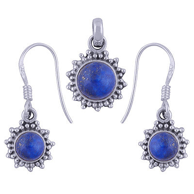 Gorgeous Rawa Work Around Lapis Round Shape 925 Sterling Solid Silver Pendants Sets - R3600510-11