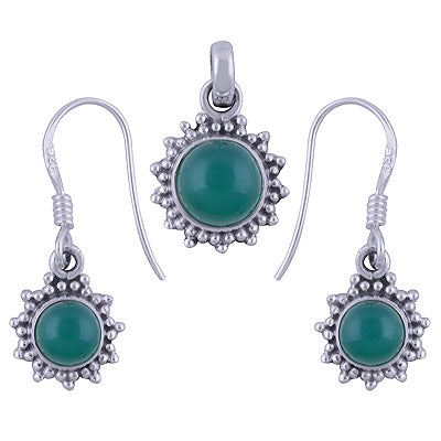 Gorgeous Rawa Work Around Green Onyx Round Shape 925 Sterling Solid Silver Pendants Sets - R3600510-17