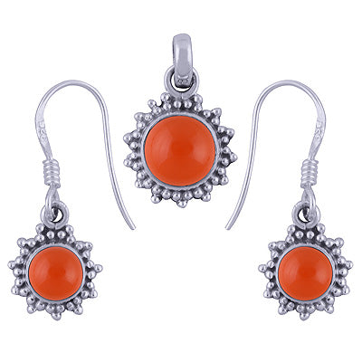 Gorgeous Rawa Work Around Carnelian Round Shape 925 Sterling Solid Silver Pendants Sets - R3600510-18