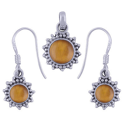 Gorgeous Rawa Work Around Tiger's Eye Round Shape 925 Sterling Solid Silver Pendants Sets - R3600510-20
