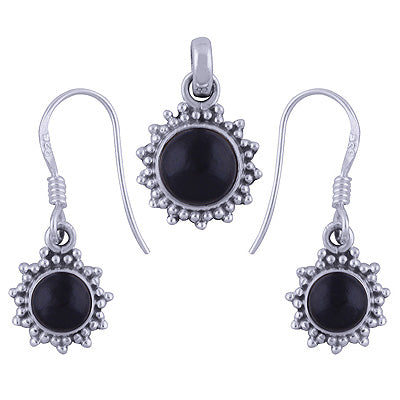 Gorgeous Rawa Work Around Black Onyx Round Shape 925 Sterling Solid Silver Pendants Sets - R3600510-22