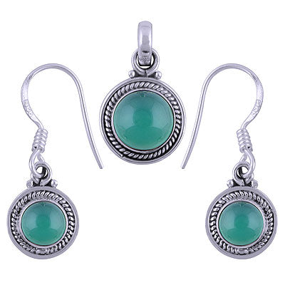 Gorgeous Twisted Wire Work Around Green Onyx Round Shape 925 Sterling Solid Silver Pendants Sets - R3600512-17