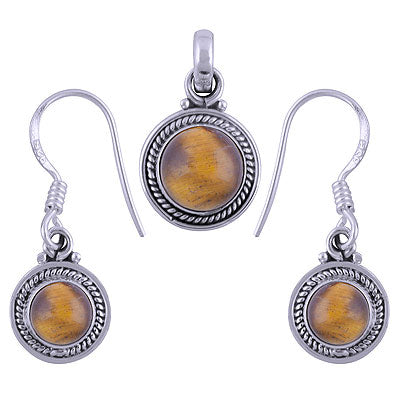 Gorgeous Twisted Wire Work Around Tiger's Eye Round Shape 925 Sterling Solid Silver Pendants Sets - R3600512-21