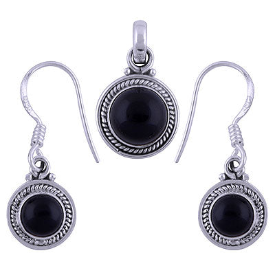 Gorgeous Twisted Wire Work Around Black Onyx Round Shape 925 Sterling Solid Silver Pendants Sets - R3600512-23
