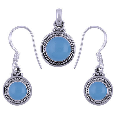 Gorgeous Twisted Wire Work Around Blue Chalcedony Round Shape 925 Sterling Solid Silver Pendants Sets - R3600512-3