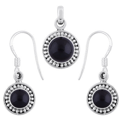 Beautifully Handcrafted Rawa Work Around Black Onyx Round Shape 925 Sterling Solid Silver Pendants Sets - R3600513-20