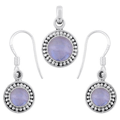Beautifully Handcrafted Rawa Work Around Rainbow Moonstone Round Shape 925 Sterling Solid Silver Pendants Sets - R3600513-6