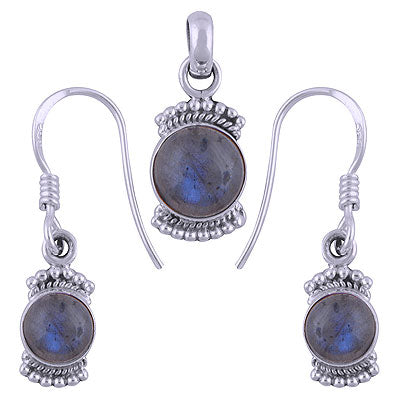 Alluring Rawa Work Pattern Around Labradorite Round Shape 925 Sterling Solid Silver Pendants Sets - R3600515-13
