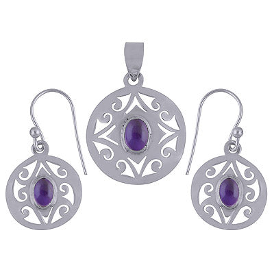 925 Sterling Silver Amethyst Pendant Sets - R3600522-1