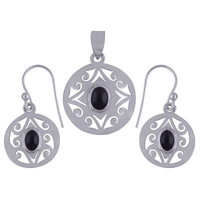 925 Sterling Silver Black Onyx Pendant Sets - R3600522-20
