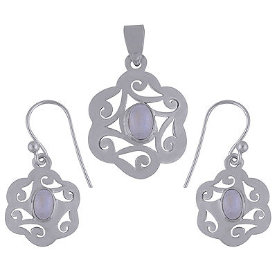 925 Sterling Silver Rainbow Moonstone Pendant Sets - R3600524-13