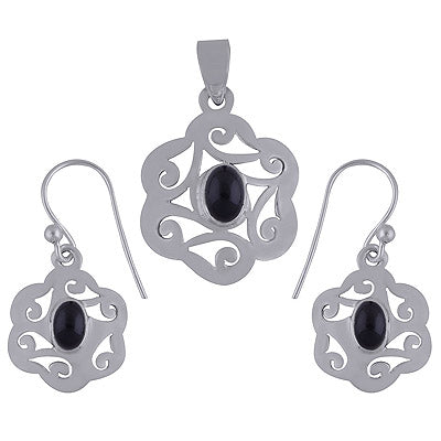925 Sterling Silver Black Onyx Pendant Sets - R3600524-20
