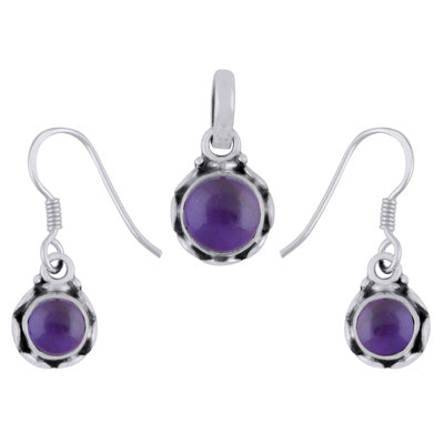 Handcrafted Work Amethyst Round Shape 925 Sterling Solid Silver Pendants Sets - R3600534-51