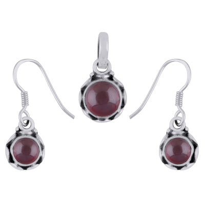 Handcrafted Work Garnet Round Shape 925 Sterling Solid Silver Pendants Sets - R3600534-52