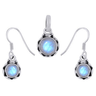 Handcrafted Work Rainbow Moonstone Round Shape 925 Sterling Solid Silver Pendants Sets - R3600534-54