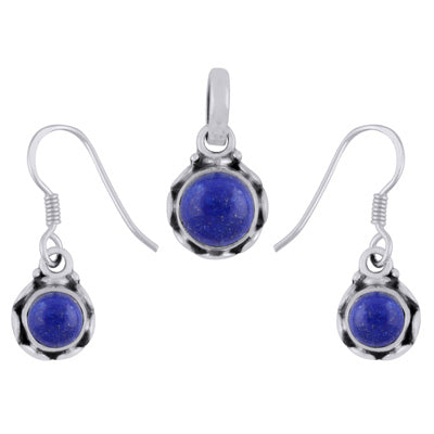 Handcrafted Work Lapis Round Shape 925 Sterling Solid Silver Pendants Sets - R3600534-56