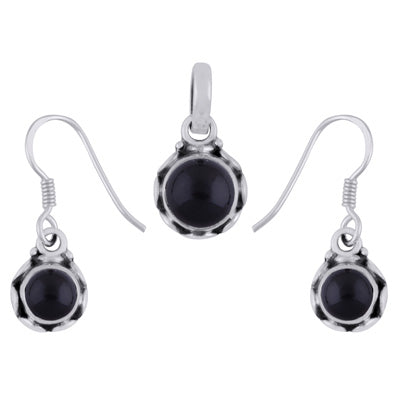 Handcrafted Work Black Onyx Round Shape 925 Sterling Solid Silver Pendants Sets - R3600534-58