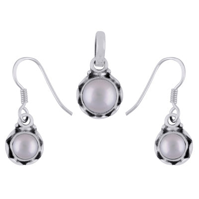 Handcrafted Work Pearl Round Shape 925 Sterling Solid Silver Pendants Sets - R3600534-59