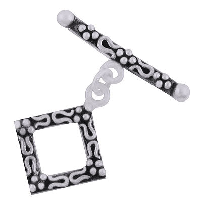 Beautiful Shaped Oxidised work On Plain Silver 925 Sterling Solid Silver Toggle Clasp - R40400007-17